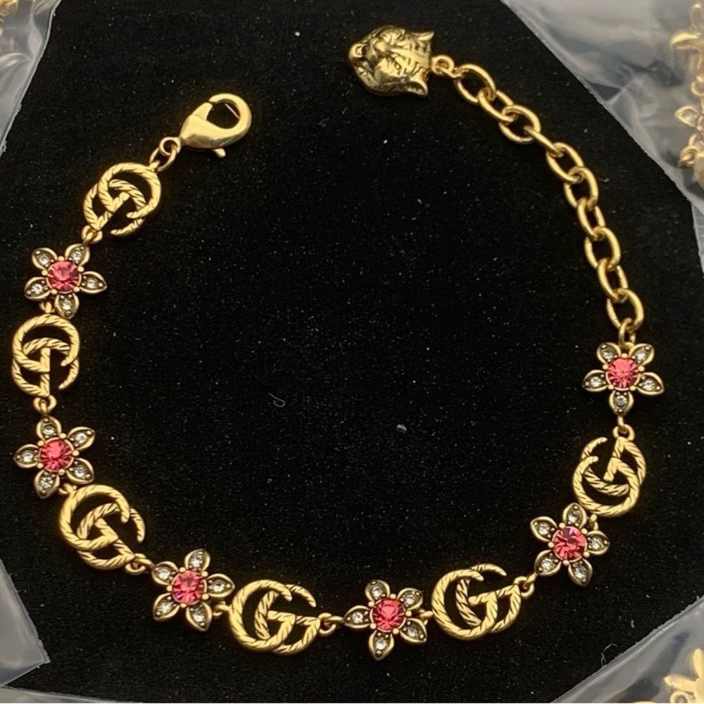 Gold and Pink Floral Bracelet